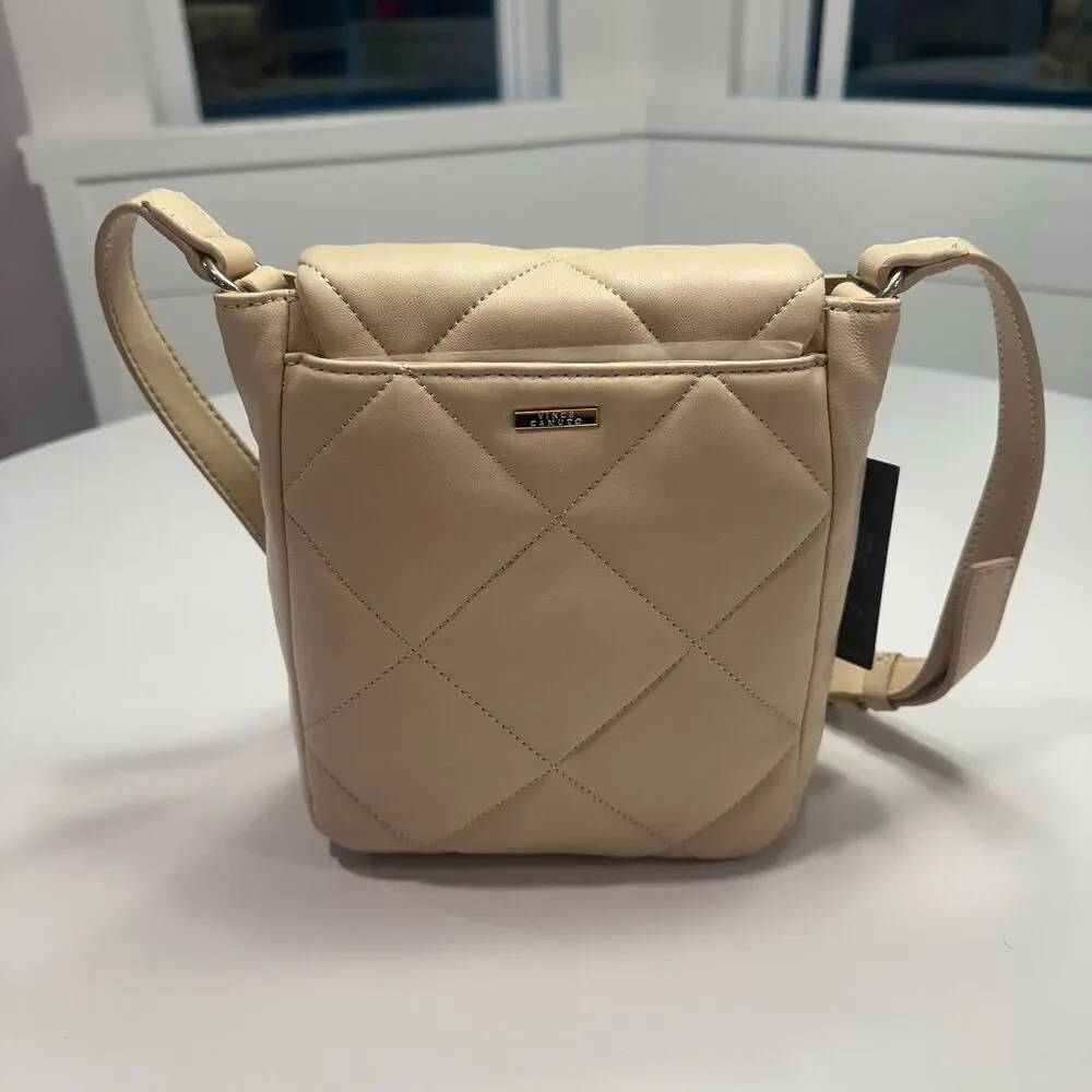 NWT Quilted Leather Crossbody Bag Cafe Beige Gold Hardware - One Size - Picture 3 of 8